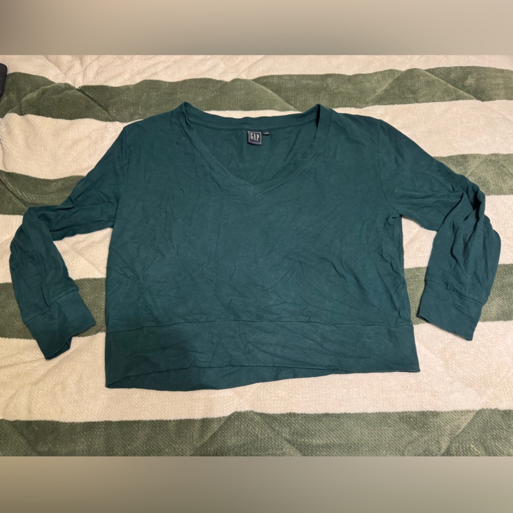 GAP Teal Long Sleeve V-Neck Cropped Sweater